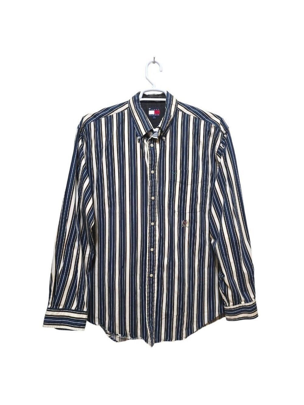 Tommy Hilfiger Vintage Striped Long Sleeve Collared Casual Button Down Sz XL